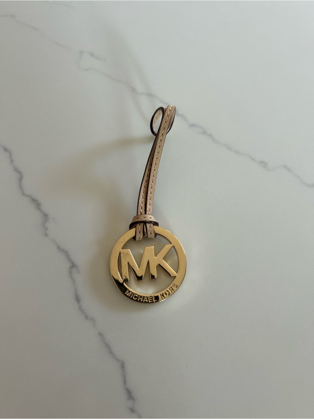 Michael Kors MK Logo Gold Bag Charm w/ Leather Strap for Purse Handbag